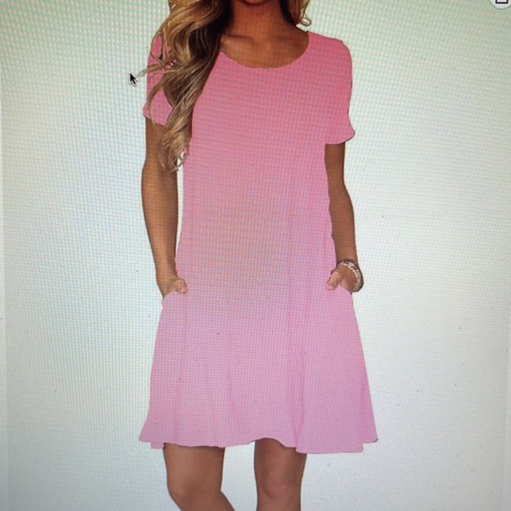 WNEEDU Women's Summer Casual T Shirt Dresses Sleeve Swing Dress with Pockets